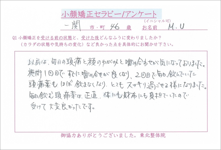 一関市,小顔矯正ビフォーアフター